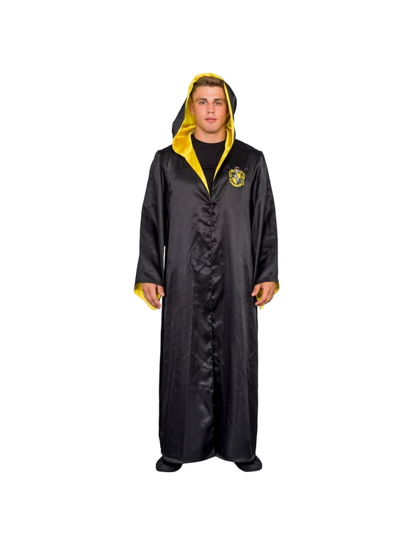 Harry Potter Hufflepuff Costume Black and Yellow Long Robe with Hood