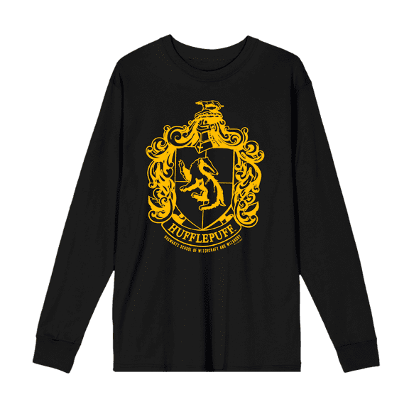 Harry Potter Hufflepuff Crest Crew Neck Long Sleeve Unisex Adult Tee-XS