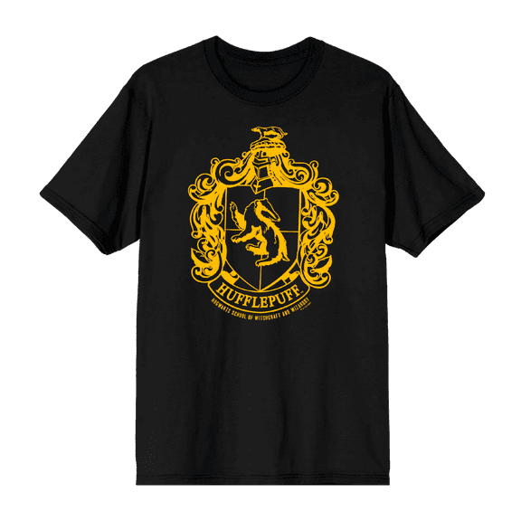 Harry Potter Hufflepuff Crest Crew Neck Short Sleeve Men's T-shirt-Medium