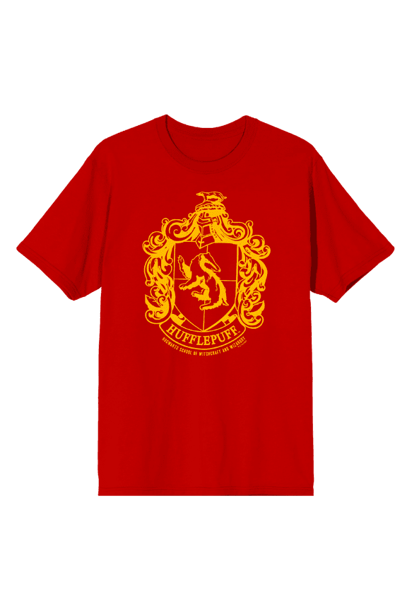 Harry Potter Hufflepuff Crest Crew Neck Short Sleeve Men's T-shirt-Small