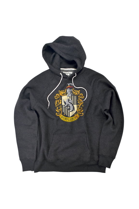 Hufflepuff Crest Unisex Adult Slim Fit Pull-Over Heather Hoodie, Charcoal, Small