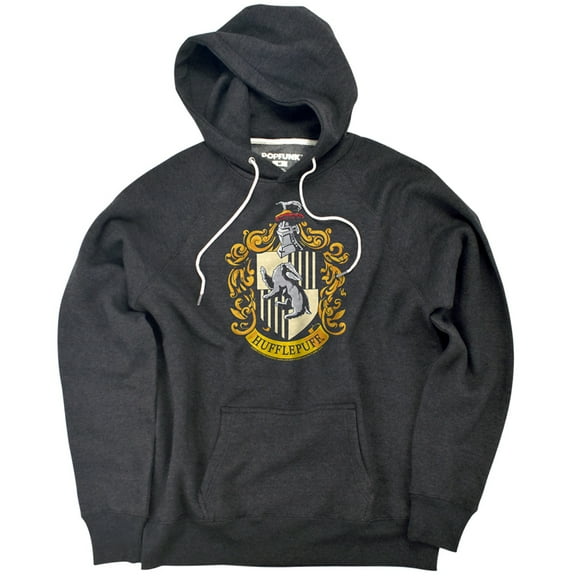 Harry Potter Hufflepuff Crest Unisex Adult Slim Fit Pull-Over Heather Hoodie, Charcoal, Small