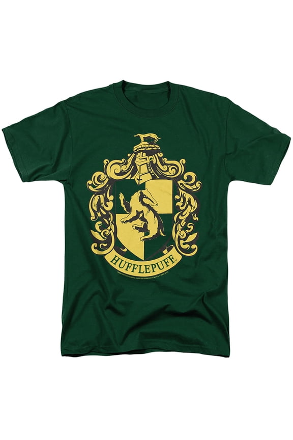 Hufflepuff Crest Unisex Adult T Shirt, Hunter Green, Small