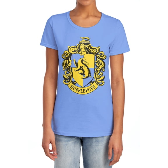 Harry Potter Hufflepuff Crest Women's T Shirt, Carolina Blue, Small