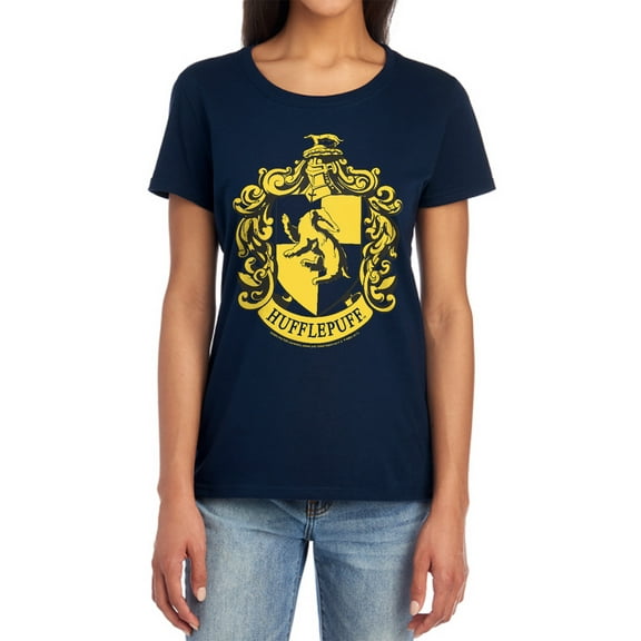 Harry Potter Hufflepuff Crest Women's T Shirt, Navy, Small