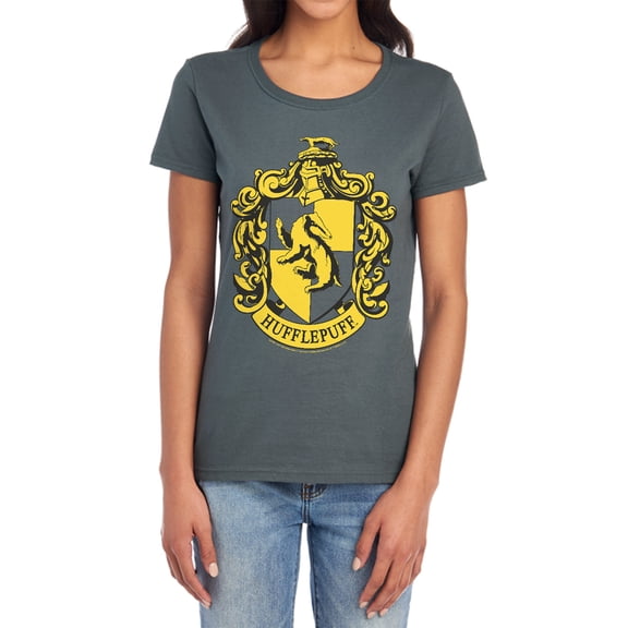Harry Potter Hufflepuff Crest Women's T Shirt (X-Large) Charcoal