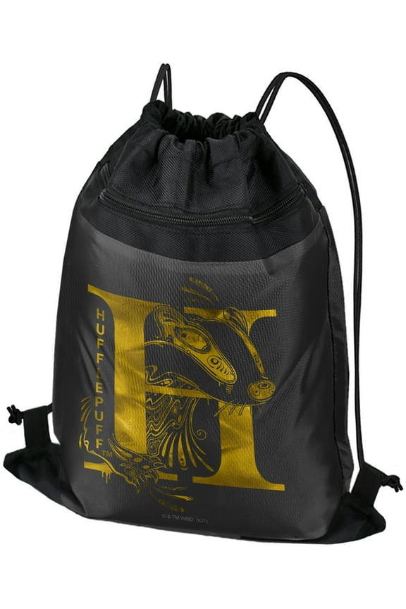 Harry Potter Hufflepuff H Drawstring Backpack Sports Bag Sackpack 17" x 13", Perfect for Gym, Yoga or Practice