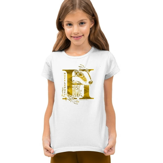 Harry Potter Hufflepuff H Logo Kids T Shirt (Small) for Youth Toddler Boys and Girls, White