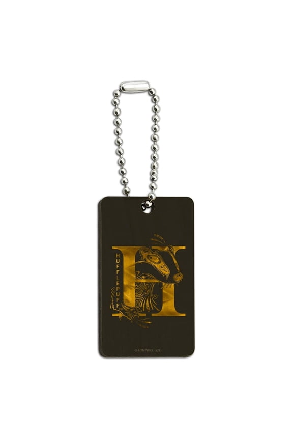 Harry Potter Hufflepuff H Wood Wooden Rectangle Keychain Key Ring