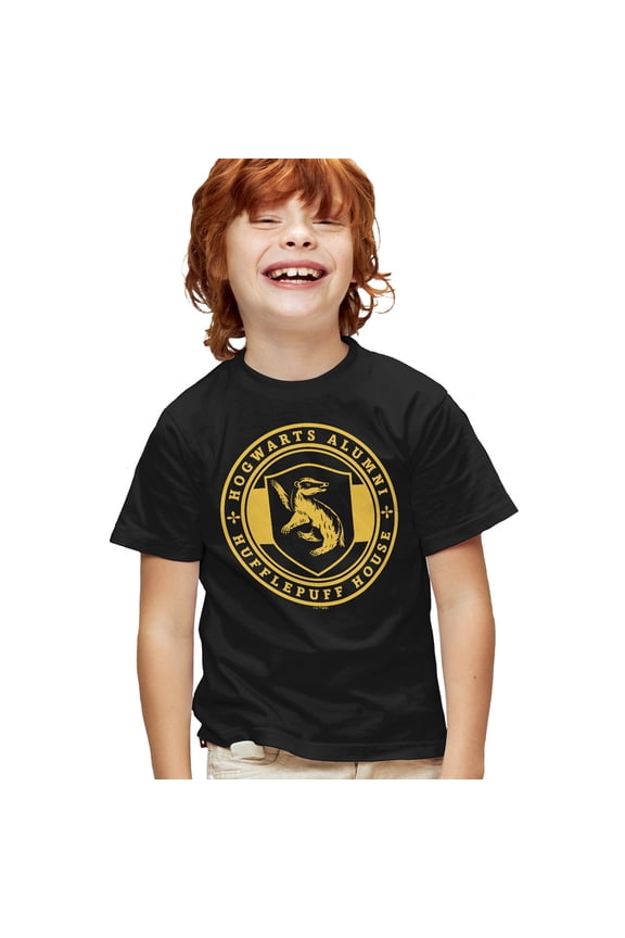 Hufflepuff House Badge Kids T Shirt for Youth Boys and Girls, Black, Small
