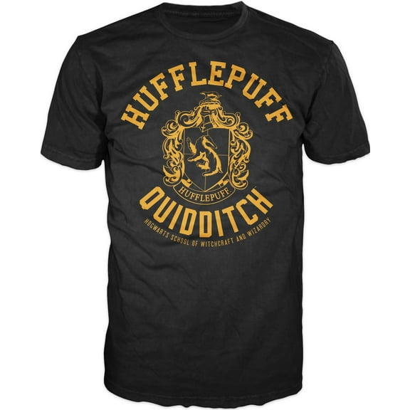 Harry Potter Hufflepuff House Quidditch Logo Mens Black Graphic Tee Shirt - 3XL