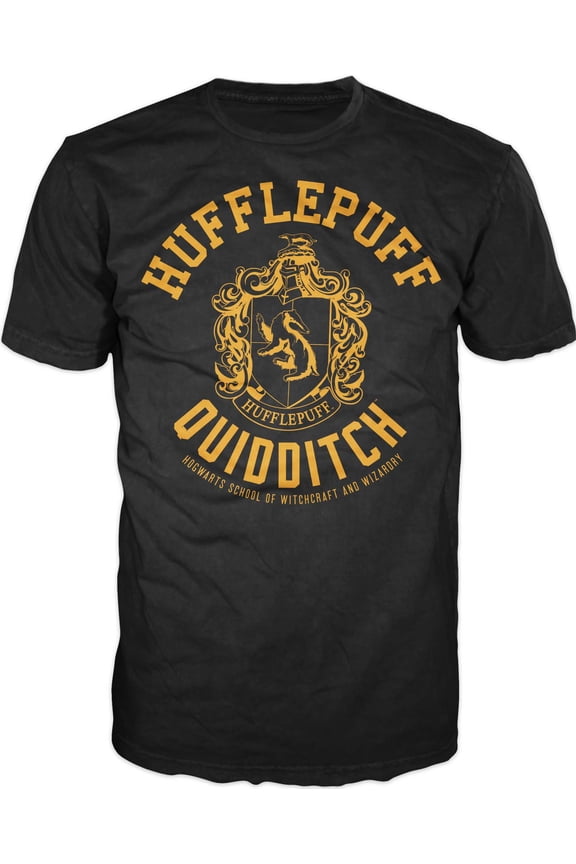 Harry Potter Hufflepuff House Quidditch Logo Mens Black Graphic Tee Shirt - M