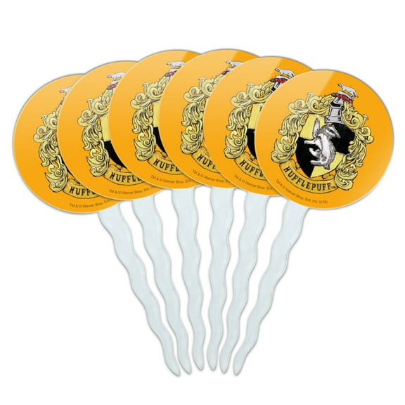 Harry Potter Hufflepuff Painted Crest Cupcake Picks Toppers Decoration Set of 6