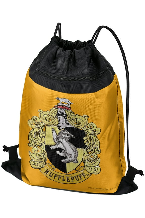 Harry Potter Hufflepuff Painted Crest Drawstring Backpack Sports Bag Sackpack 17" x 13", Perfect for Gym, Yoga or Practice