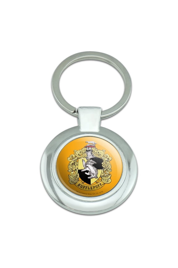 Harry Potter Hufflepuff Painted Crest Keychain Classy Round Chrome Plated Metal