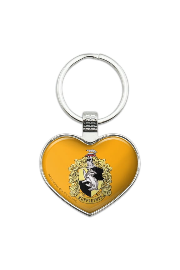 Harry Potter Hufflepuff Painted Crest Keychain Heart Love Metal Key Chain Ring