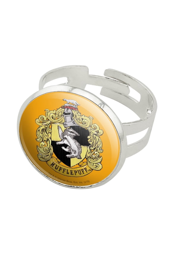 Harry Potter Hufflepuff Painted Crest Silver Plated Adjustable Novelty Ring