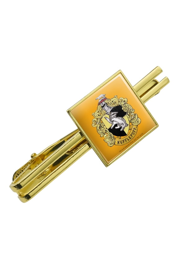 Harry Potter Hufflepuff Painted Crest Square Tie Bar Clip Clasp Tack- Silver or Gold