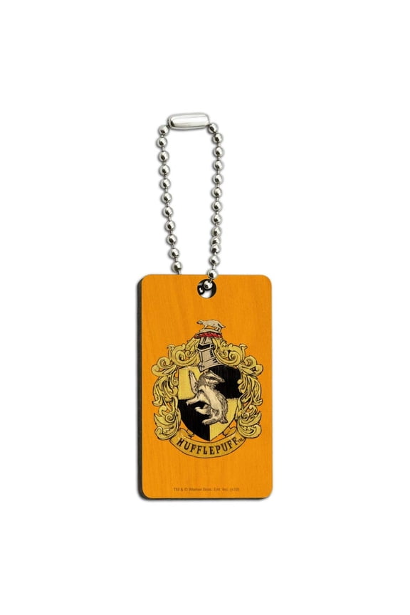Harry Potter Hufflepuff Painted Crest Wood Wooden Rectangle Keychain Key Ring