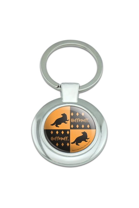 Harry Potter Hufflepuff Pattern Keychain Classy Round Chrome Plated Metal