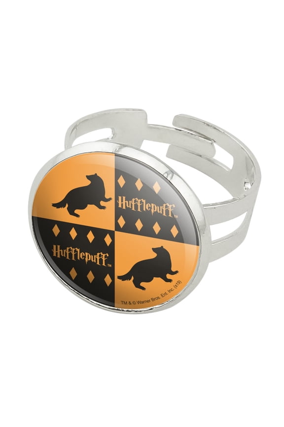 Harry Potter Hufflepuff Pattern Silver Plated Adjustable Novelty Ring