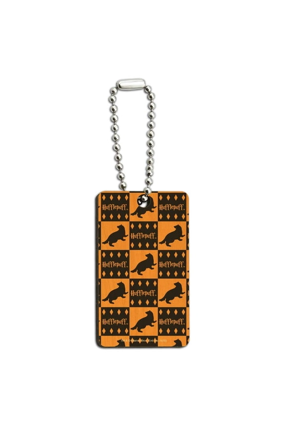 Harry Potter Hufflepuff Pattern Wood Wooden Rectangle Keychain Key Ring