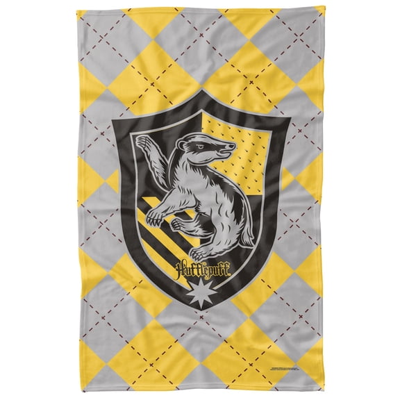 Harry Potter Hufflepuff Plaid Sigil Fleece Blanket 36' x 58',Hufflepuff Plaid Sigil
