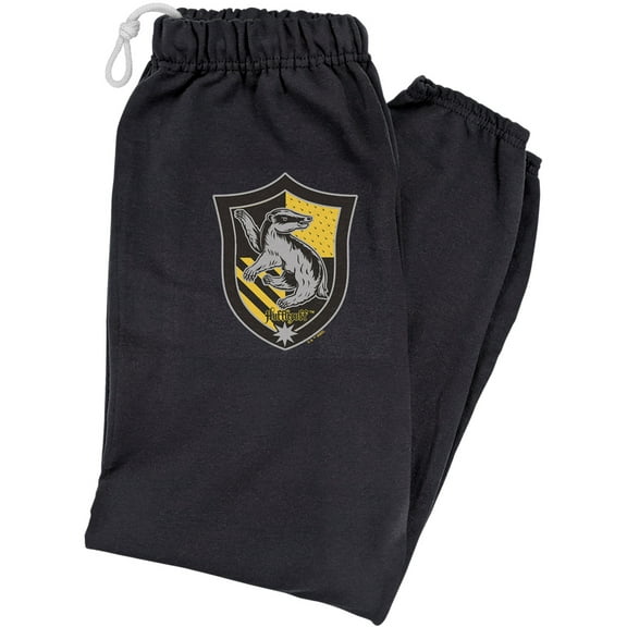 Harry Potter Hufflepuff Plaid Sigil Unisex Jogger Sweatpants for Men and Women, Black, X-Large