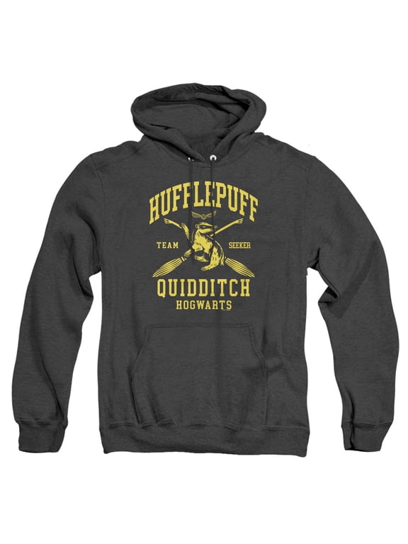 Hufflepuff Quidditch Arch Unisex Adult Pull-Over Heather Hoodie, Black Heather, 3X-Large
