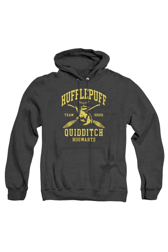 Hufflepuff Quidditch Arch Unisex Adult Pull-Over Heather Hoodie, Black Heather, Small