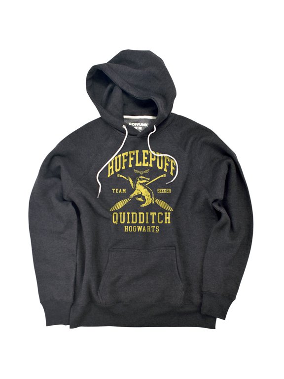 Hufflepuff Quidditch Arch Unisex Adult Slim Fit Pull-Over Heather Hoodie, Charcoal, Small