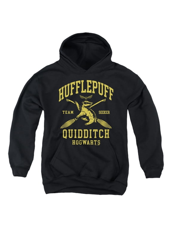 Hufflepuff Quidditch Arch Youth Kids Boy/Girls Pull-Over Hoodie, Black, Medium