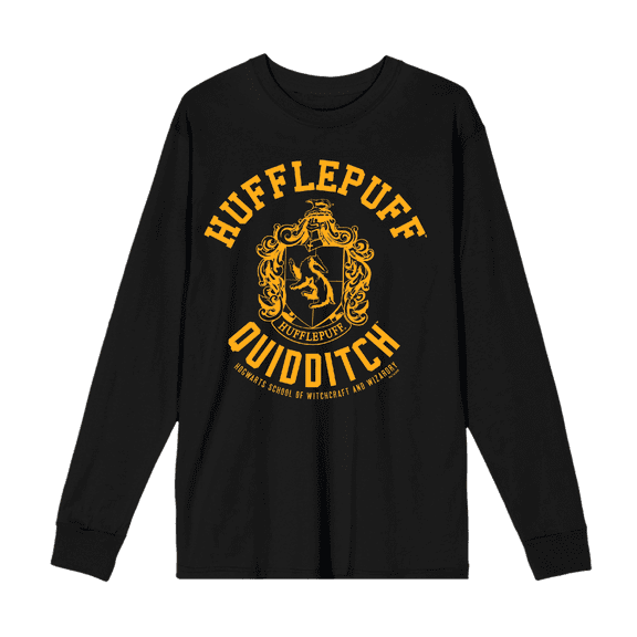 Harry Potter Hufflepuff Quidditch Crest Crew Neck Long Sleeve Unisex Adult Tee-Medium
