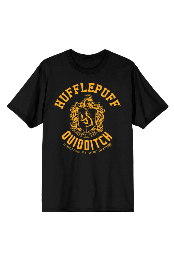 Harry Potter Hufflepuff Quidditch Crest Crew Neck Short Sleeve Men's T-shirt-3XL