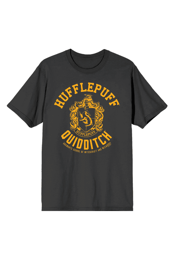 Harry Potter Hufflepuff Quidditch Crest Crew Neck Short Sleeve Men's T-shirt-Large