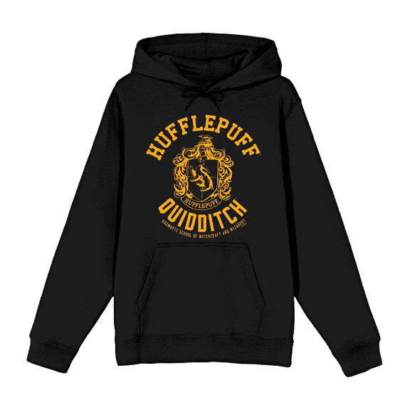 Harry Potter Hufflepuff Quidditch Crest Long Sleeve Unisex Adult Hooded Sweatshirt-Medium
