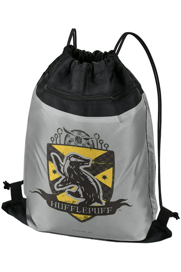 Harry Potter Hufflepuff Quidditch Shield Drawstring Backpack Sports Bag Sackpack 17" x 13", Perfect for Gym, Yoga or Practice