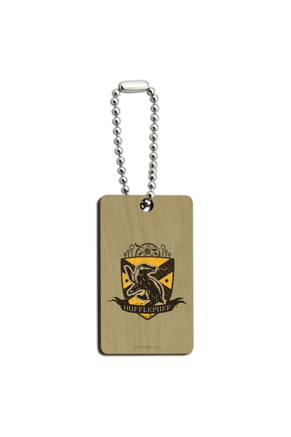 Harry Potter Hufflepuff Quidditch Shield Wood Wooden Rectangle Keychain Key Ring