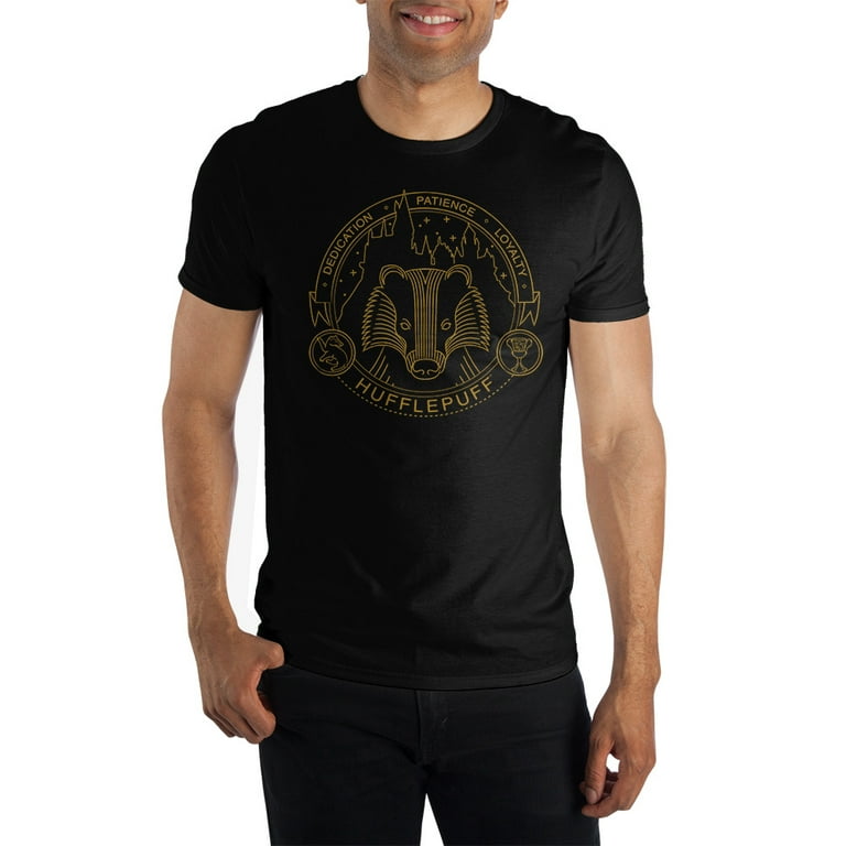 Official Harry Potter Hufflepuff T-Shirt - Black With Puff-Print Crest, 100% Cotton Jersey