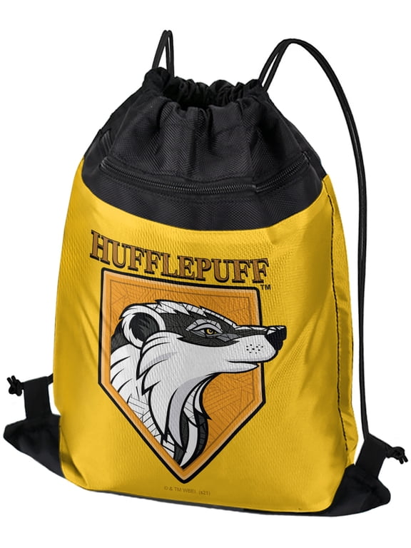 Harry Potter Hufflepuff Stain Glass Drawstring Backpack Sports Bag Sackpack 17" x 13", Perfect for Gym, Yoga or Practice