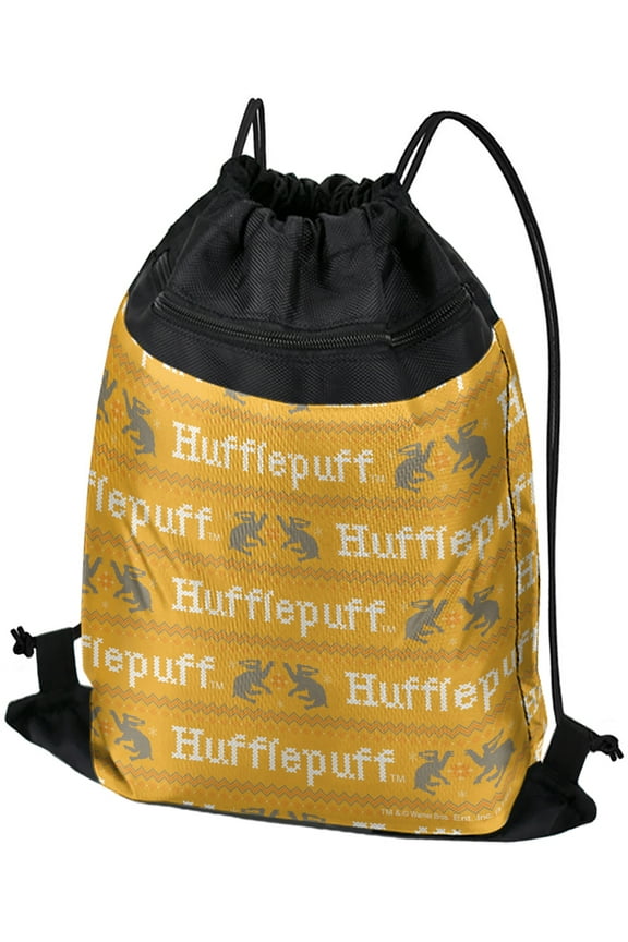 Harry Potter Hufflepuff Sweater With Words Pattern Drawstring Backpack Sports Bag Sackpack 17" x 13", Perfect for Gym, Yoga or Practice