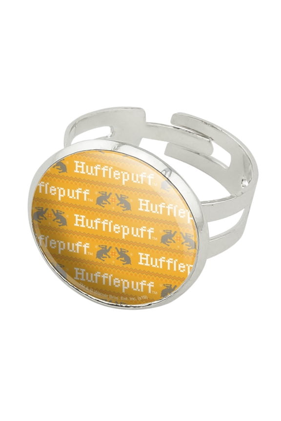 Harry Potter Hufflepuff Sweater with Words Pattern Silver Plated Adjustable Novelty Ring