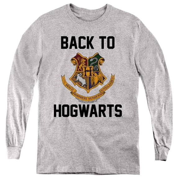Harry Potter I'D Rather Be At Hogwarts 2 Kids Long Sleeve T Shirt (X-Large) for Youth Boys and Girls, Athletic Heather