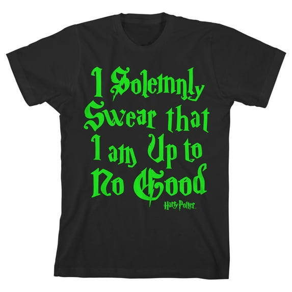 Harry Potter I Solemnly Swear Neon Green Text Boy's Graphic Printed Black T-shirt-Small