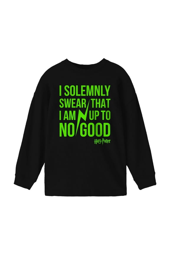 Harry Potter I Solemnly Swear That I Am Up To No Good Crew Neck Long Sleeve Youth Black Tee