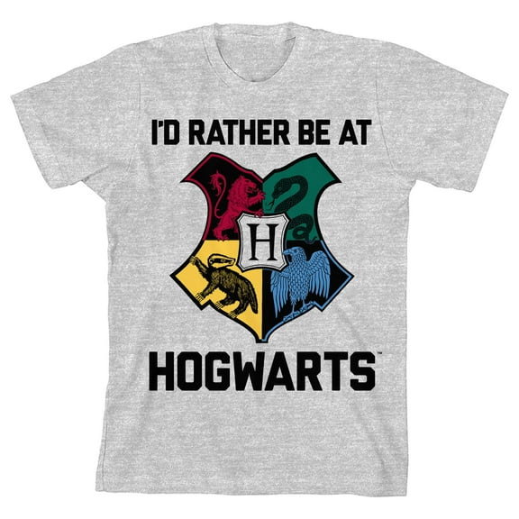Harry Potter I'd Rather Be At Hogwarts Boy's Heather Gray T-shirt-Large