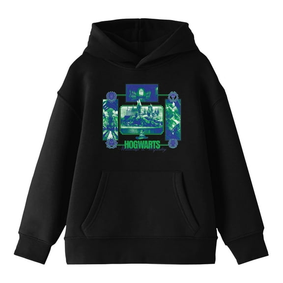Harry Potter Iconic Hogwarts Youth Black Graphic Hoodie-Medium