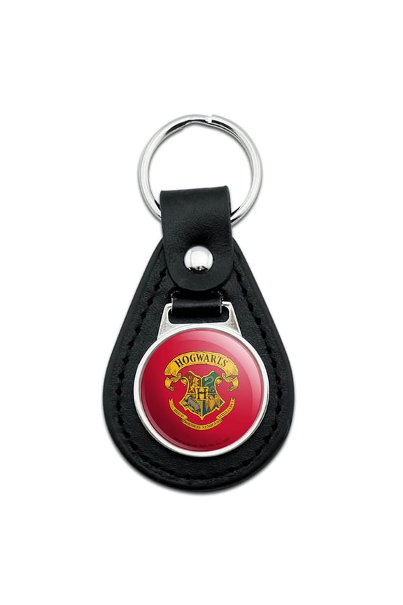 Harry Potter Ilustrated Hogwart's Crest Black Leather Keychain