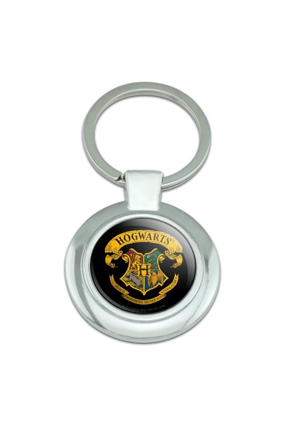 Harry Potter Ilustrated Hogwart's Crest Keychain Classy Round Chrome Plated Metal