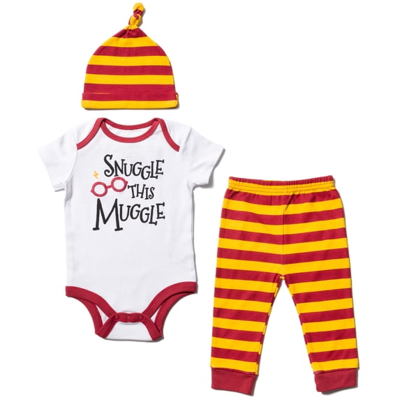 Harry Potter Infant Baby Boys 3 Piece Outfit Set: Cuddly Bodysuit Pants Hat White / multicolor 12 Months